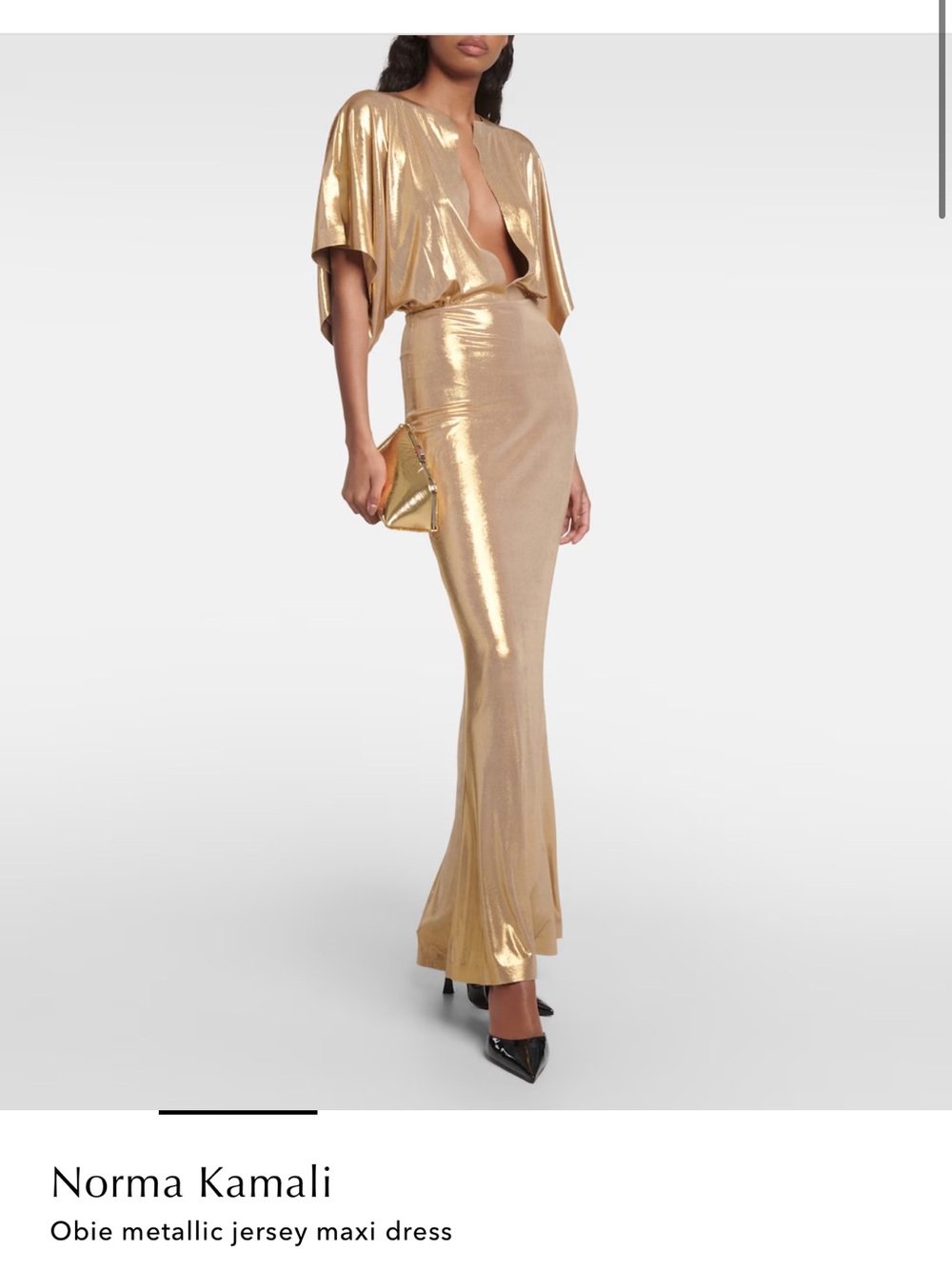 Norma Kamali Metallic Gold Draped Jersey Maxi Dress